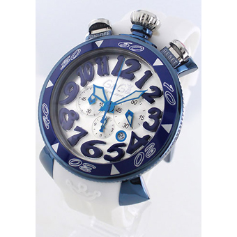 GAGA MILANO ガガミラノ レプリカ クロノ48mm クオーツ 6053.1 ラバー ホワイト/シルバー メンズ